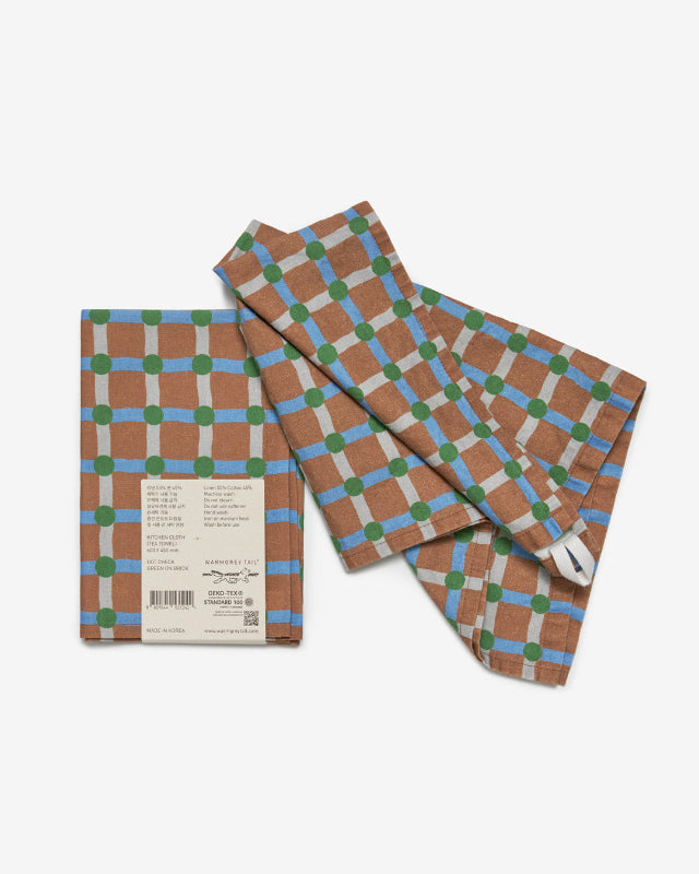 【バーンストア】WARMGREY TAIL / DOT CHECK KITCHEN CLOTH - GREEN ON BRICK キッチンクロス