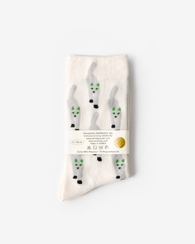 WARMGREY TAIL(ウォームグレーテール)/ CAT COMING SOCKS - WHITE【バーンストア】
