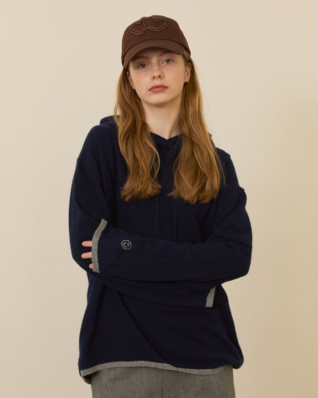 【バーンストア】ooowl / KNIT HOODIE LOVE NAVY