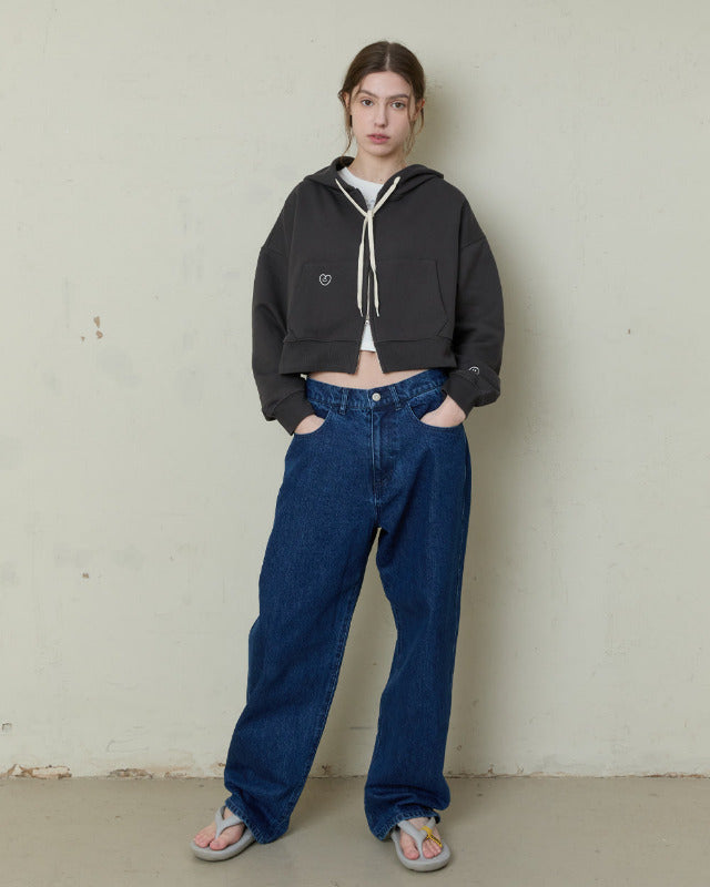 【バーンストア】ooowl / CROP 2WAY HOOD ZIP UP LOVE CHARCOAL