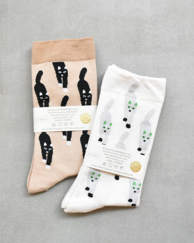 WARMGREY TAIL(ウォームグレーテール)/ CAT COMING SOCKS - BEIGE【バーンストア】