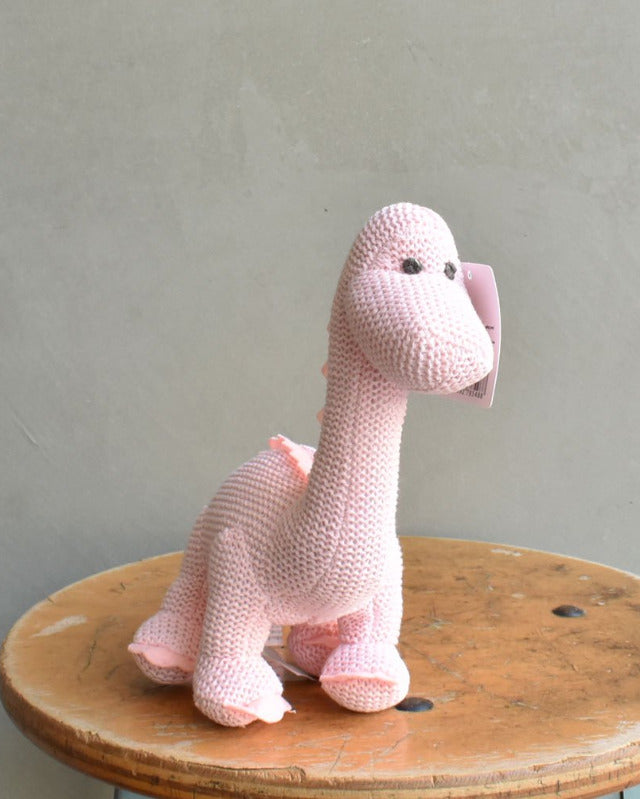 【バーンストア】Best Years / Knitted Organic Cotton Pink Diplodocus Dinosaur Baby Rattle