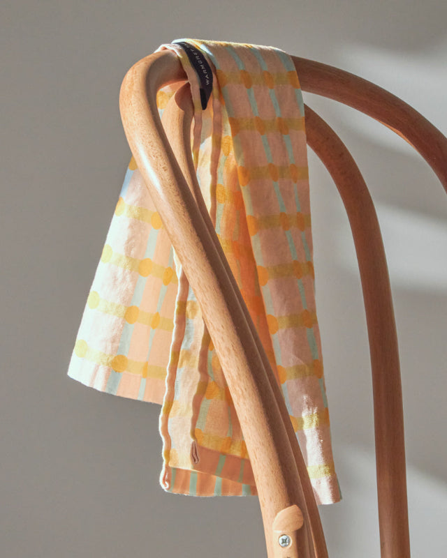 【バーンストア】WARMGREY TAIL / DOT CHECK KITCHEN CLOTH - ORANGE ON PINK キッチンクロス
