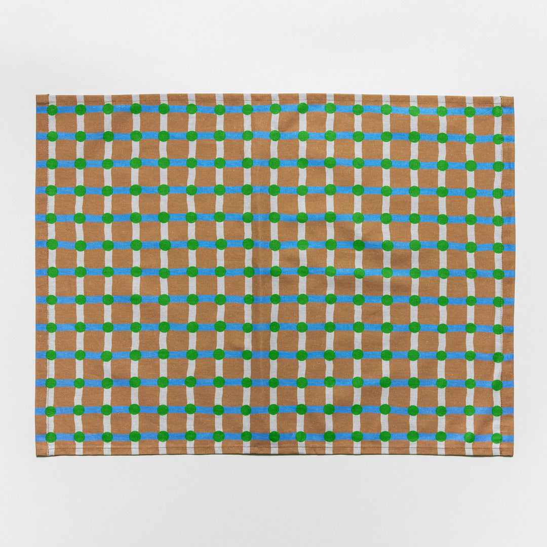 【バーンストア】WARMGREY TAIL / DOT CHECK KITCHEN CLOTH - GREEN ON BRICK キッチンクロス