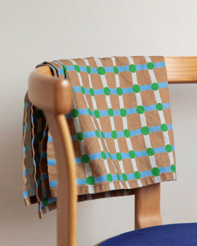 【バーンストア】WARMGREY TAIL / DOT CHECK KITCHEN CLOTH - GREEN ON BRICK キッチンクロス