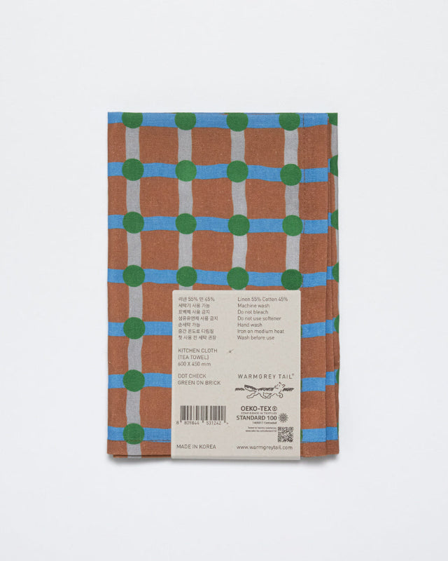 【バーンストア】WARMGREY TAIL / DOT CHECK KITCHEN CLOTH - GREEN ON BRICK キッチンクロス