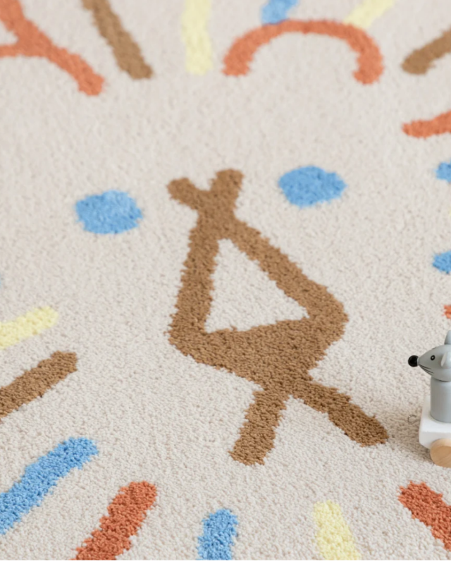 WARMGREY TAIL(ウォームグレーテール)/ LION RUG - MULTICOLORED LINE ON IVORY (ø100cm)【バーンストア】