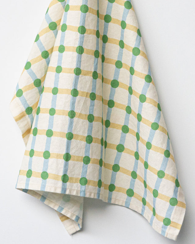 【バーンストア】WARMGREY TAIL / DOT CHECK KITCHEN CLOTH - GREEN ON BEIGE キッチンクロス