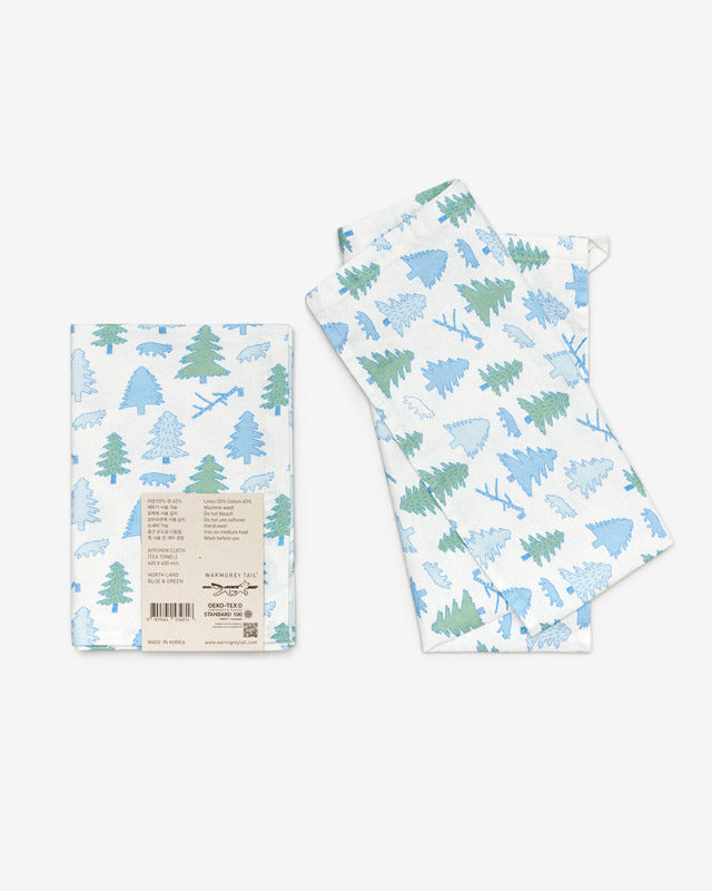 WARMGREY TAIL(ウォームグレーテール)/ NORTH LAND KITCHEN CLOTH2 - BLUE & GREEN キッチンクロス【バーンストア】
