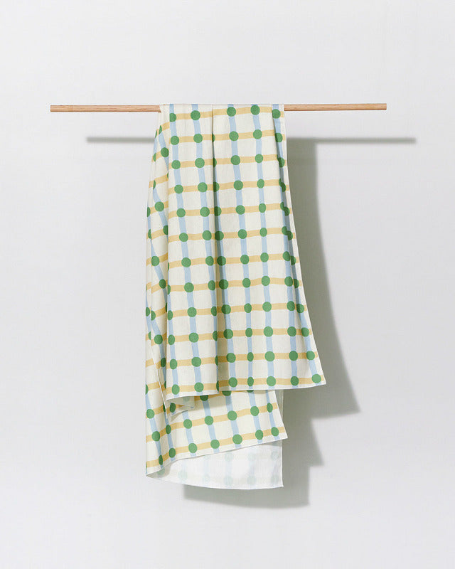 WARMGREY TAIL(ウォームグレーテール)/ DOT CHECK DOOR CURTAIN - GREEN ON BEIGE【バーンストア】
