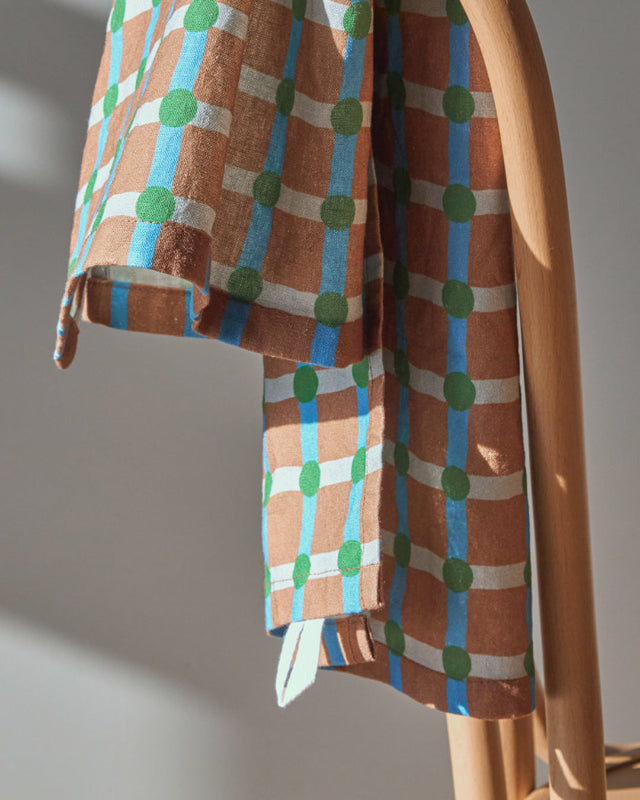 【バーンストア】WARMGREY TAIL / DOT CHECK KITCHEN CLOTH - GREEN ON BRICK キッチンクロス