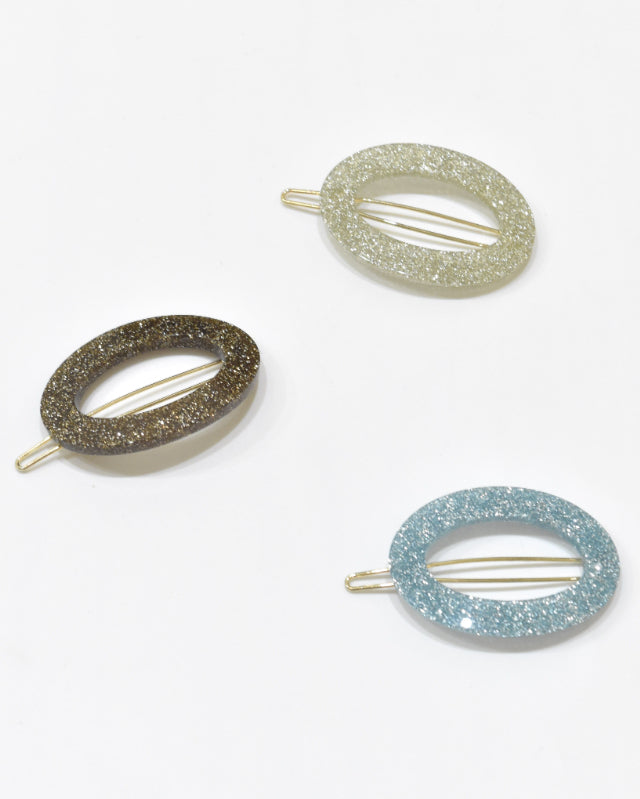 BIB MILK(ビブミルク) / DECORATE HEAD GLITTER OVAL FRAME BARRETTE ブルー【バーンストア】