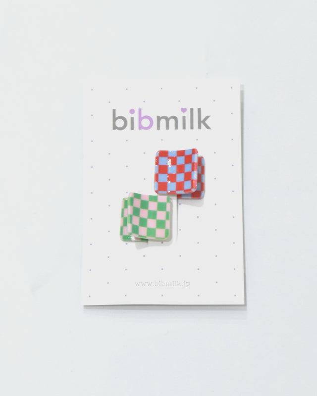 BIB MILK(ビブミルク) / BIBMILK SQUARE CHECK MINI CRAW CLIP 2PCS ブルー×グリーン【バーンストア】