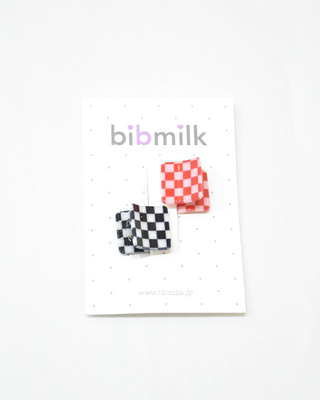 BIB MILK(ビブミルク) / BIBMILK SQUARE CHECK MINI CRAW CLIP 2PCS レッド ×ブラック【バーンストア】