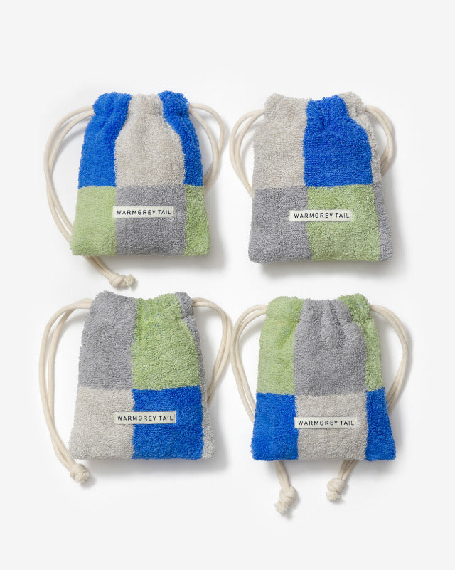 WARMGREY TAIL(ウォームグレーテール)/ CHECK TERRY POUCH - KHAKI BLUE【バーンストア】