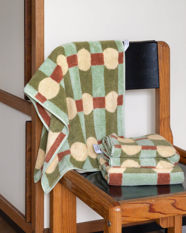 WARMGREY TAIL(ウォームグレーテール)/ DOT CHECK FACE TOWEL - CREAM ON MINT【バーンストア】