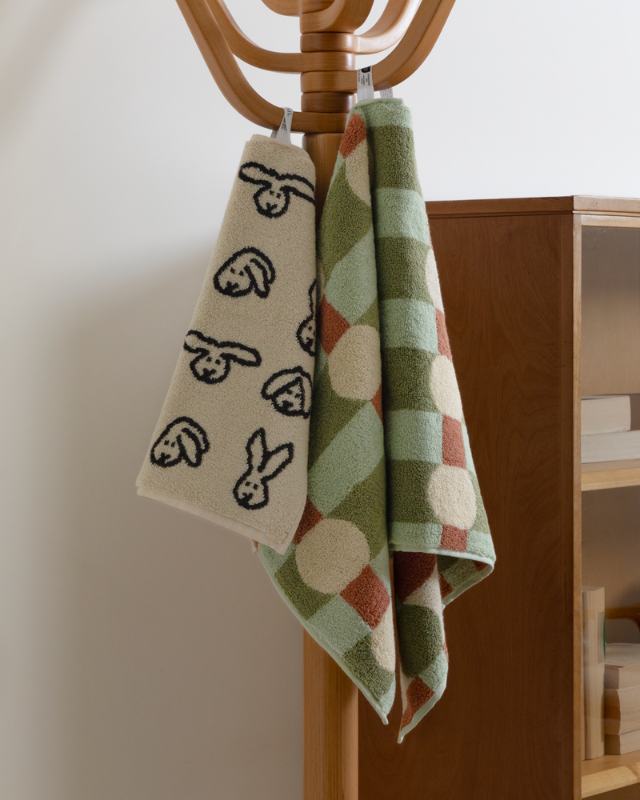 WARMGREY TAIL(ウォームグレーテール)/ DOT CHECK FACE TOWEL - CREAM ON MINT【バーンストア】