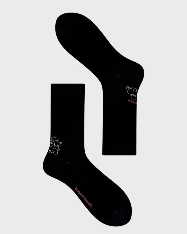 Bonjour March / Three dogs socks_black 【バーンストア】