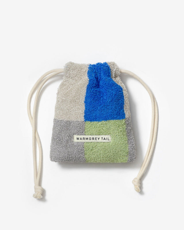WARMGREY TAIL(ウォームグレーテール)/ CHECK TERRY POUCH - KHAKI BLUE【バーンストア】