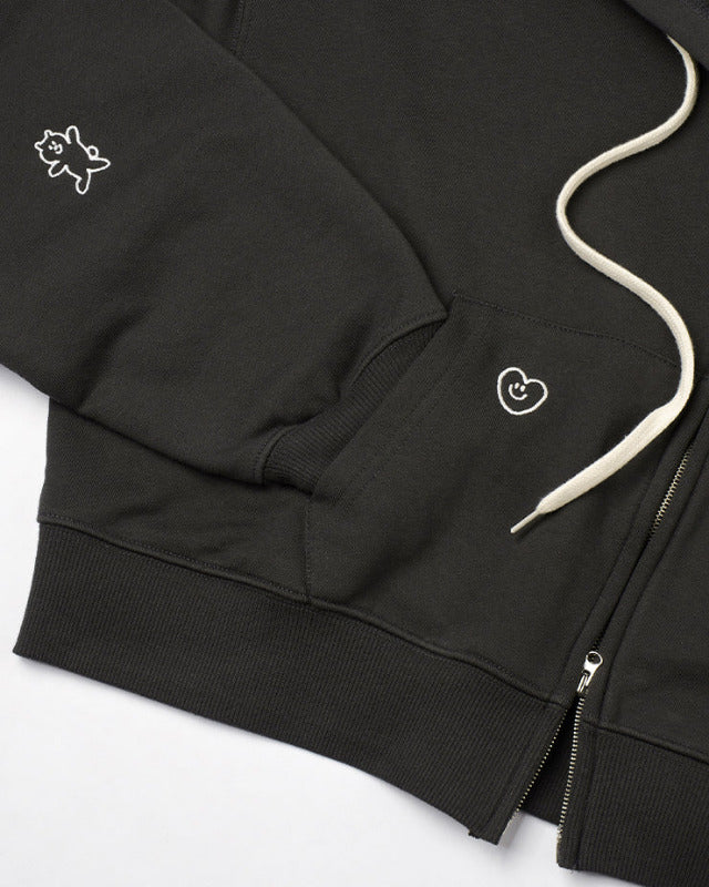 【バーンストア】ooowl / CROP 2WAY HOOD ZIP UP LOVE CHARCOAL