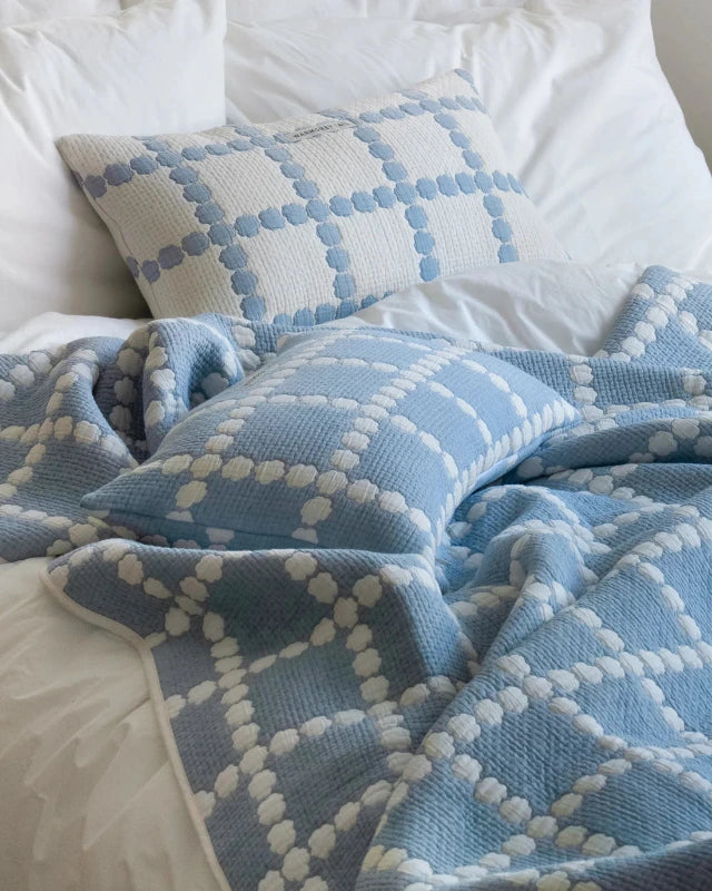 WARMGREY TAIL(ウォームグレーテール)/ BLOSSOM CHECK COTTON MODAL BLANKET - BLUE【バーンストア】