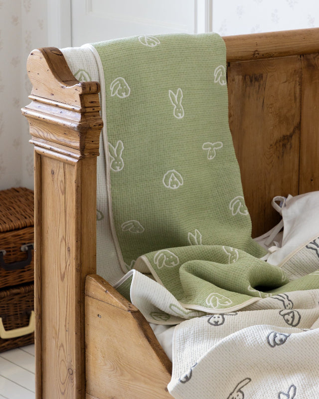 WARMGREY TAIL(ウォームグレーテール)/ BUNNY BUNNY COTTON MODAL BLANKET - MOSS GREEN【バーンストア】