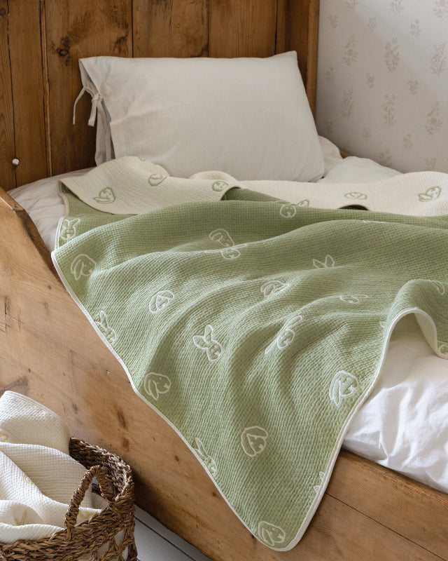 WARMGREY TAIL(ウォームグレーテール)/ BUNNY BUNNY COTTON MODAL BLANKET - MOSS GREEN【バーンストア】