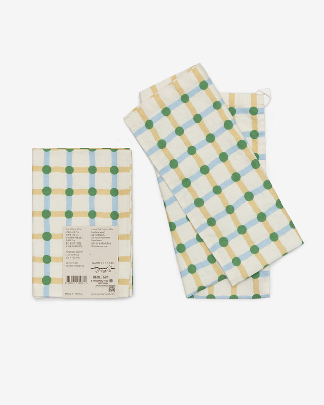 【バーンストア】WARMGREY TAIL / DOT CHECK KITCHEN CLOTH - GREEN ON BEIGE キッチンクロス