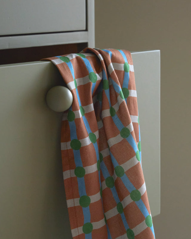 【バーンストア】WARMGREY TAIL / DOT CHECK KITCHEN CLOTH - GREEN ON BRICK キッチンクロス