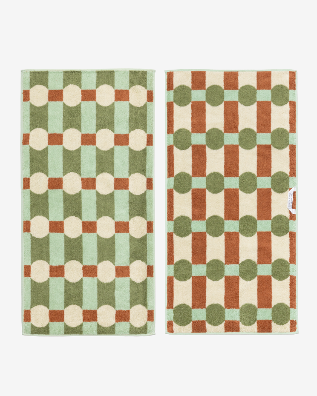 WARMGREY TAIL(ウォームグレーテール)/ DOT CHECK FACE TOWEL - CREAM ON MINT【バーンストア】