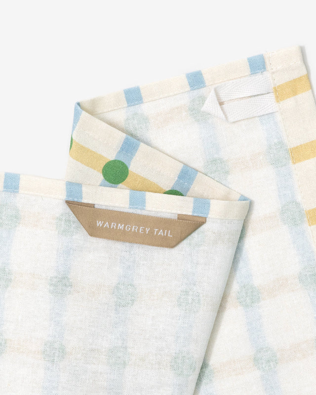【バーンストア】WARMGREY TAIL / DOT CHECK KITCHEN CLOTH - GREEN ON BEIGE キッチンクロス