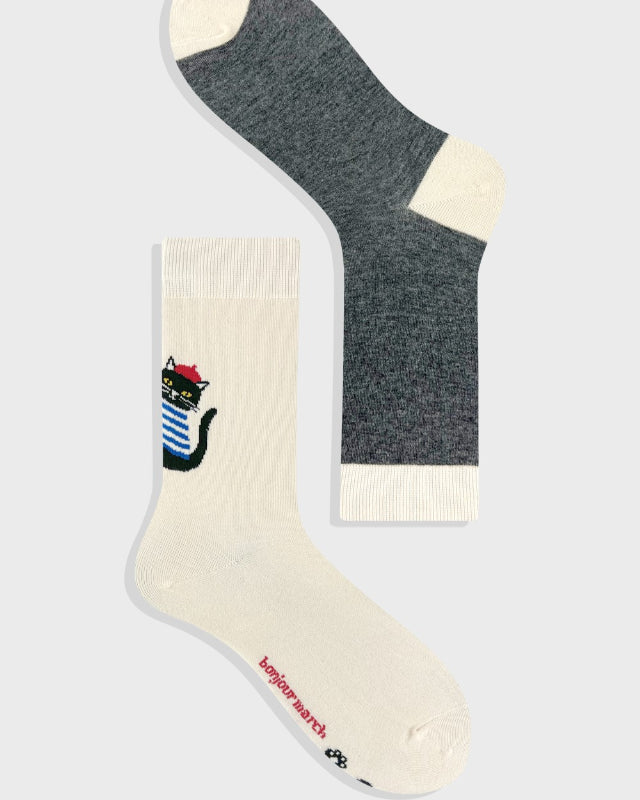 【バーンストア】Bonjour March / Parisian cat socks charcoal