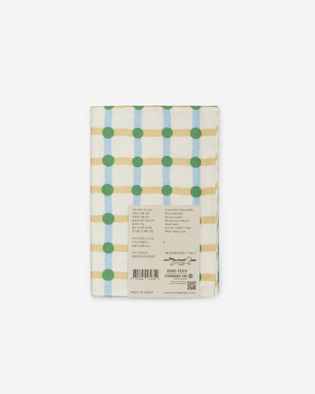 【バーンストア】WARMGREY TAIL / DOT CHECK KITCHEN CLOTH - GREEN ON BEIGE キッチンクロス