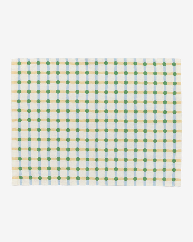 【バーンストア】WARMGREY TAIL / DOT CHECK KITCHEN CLOTH - GREEN ON BEIGE キッチンクロス