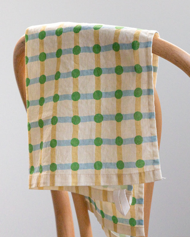 【バーンストア】WARMGREY TAIL / DOT CHECK KITCHEN CLOTH - GREEN ON BEIGE キッチンクロス