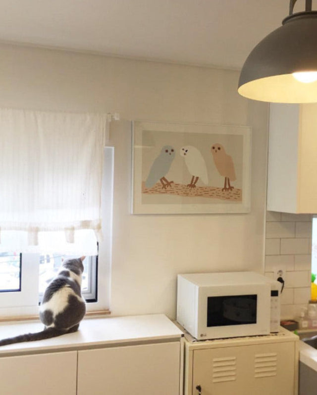 WARMGREY TAIL(ウォームグレーテール)/ HELLO OWLS - LIGHT GREY POSTER 300mm x 400mm 【バーンストア】