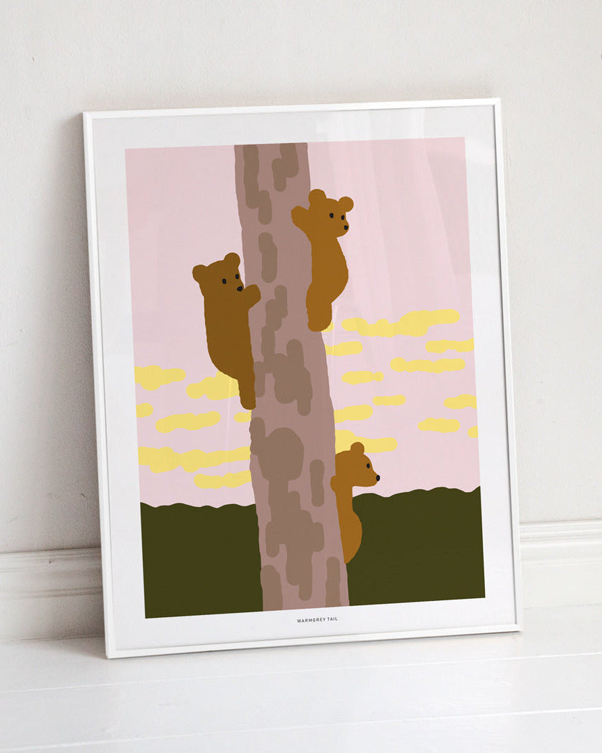 WARMGREY TAIL(ウォームグレーテール)/ TREE & BEARS POSTER 300mm x 400mm (フレーム付き) 【バーンストア】
