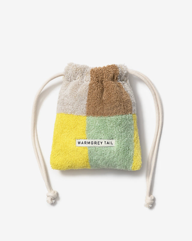 WARMGREY TAIL(ウォームグレーテール）/CHECK TERRY POUCH - SAND YELLOW【バーンストア】