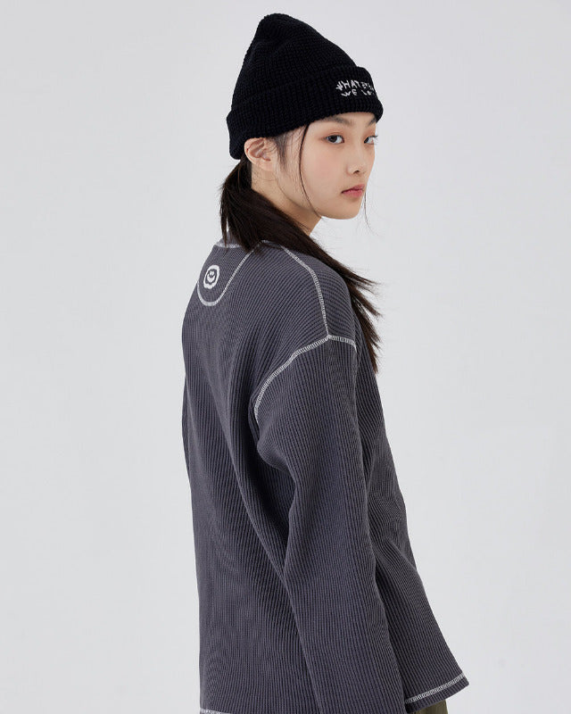 【バーンストア】ooowl /    WAFFLE LONG SLEEVE TSHIRT FLAT LOVE CHARCOAL