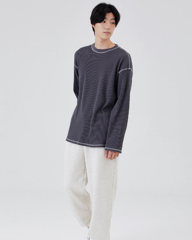 【バーンストア】ooowl /    WAFFLE LONG SLEEVE TSHIRT FLAT LOVE CHARCOAL