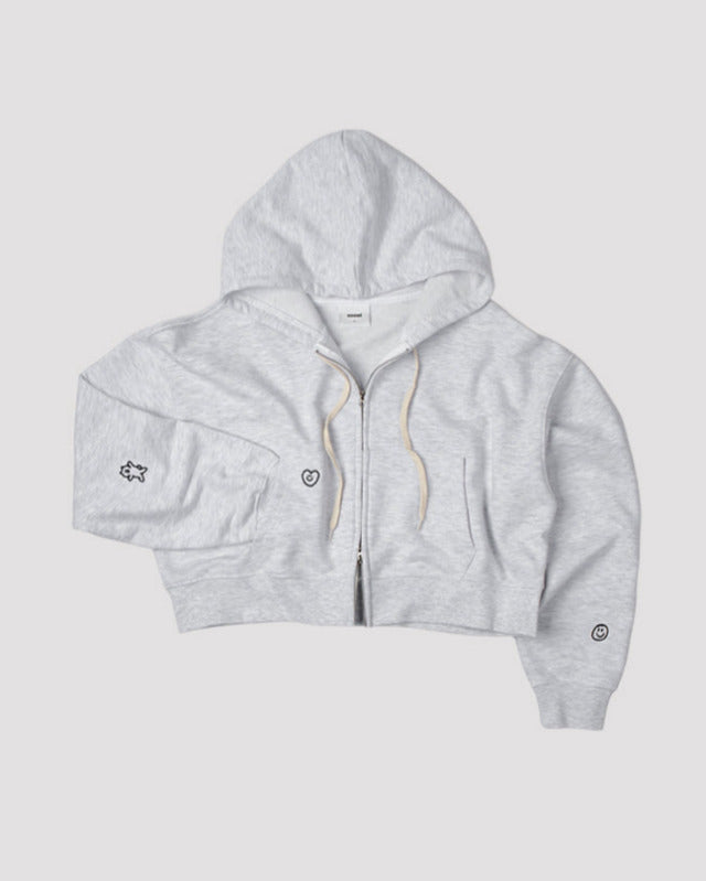 【バーンストア】ooowl /  CROP 2WAY HOOD ZIP UP LOVE WHITE MELANGE