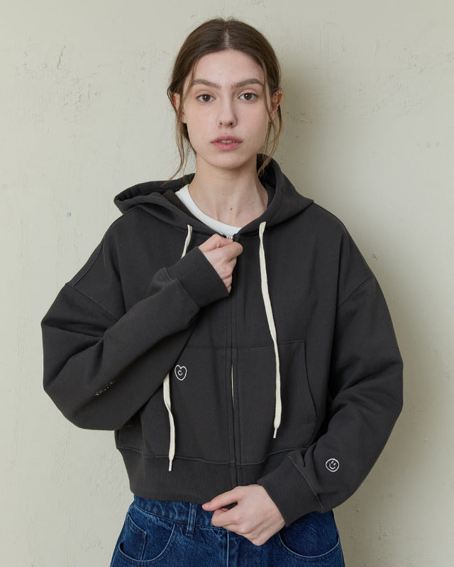 【バーンストア】ooowl /   CROP 2WAY HOOD ZIP UP LOVE CHARCOAL
