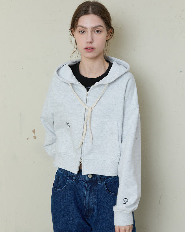 【バーンストア】ooowl /  CROP 2WAY HOOD ZIP UP LOVE WHITE MELANGE