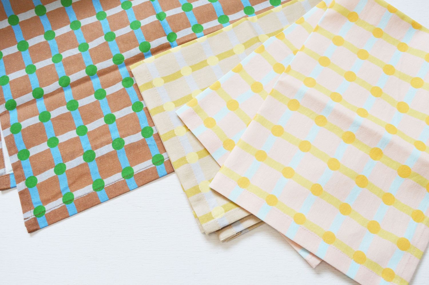 【バーンストア】WARMGREY TAIL / DOT CHECK KITCHEN CLOTH - LEMON ON BEIGE