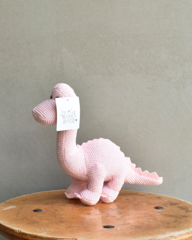 【バーンストア】Best Years / Knitted Organic Cotton Pink Diplodocus Dinosaur Baby Rattle