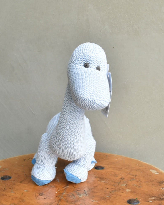 【バーンストア】Best Years / Knitted Organic Cotton Blue Diplodocus Dinosaur Baby Rattle