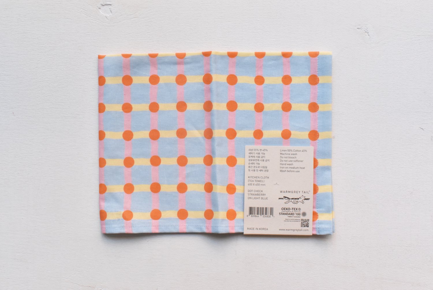 【バーンストア】WARMGREY TAIL / DOT CHECK KITCHEN CLOTH -STRAWBERRY ON LIGHT BLUE