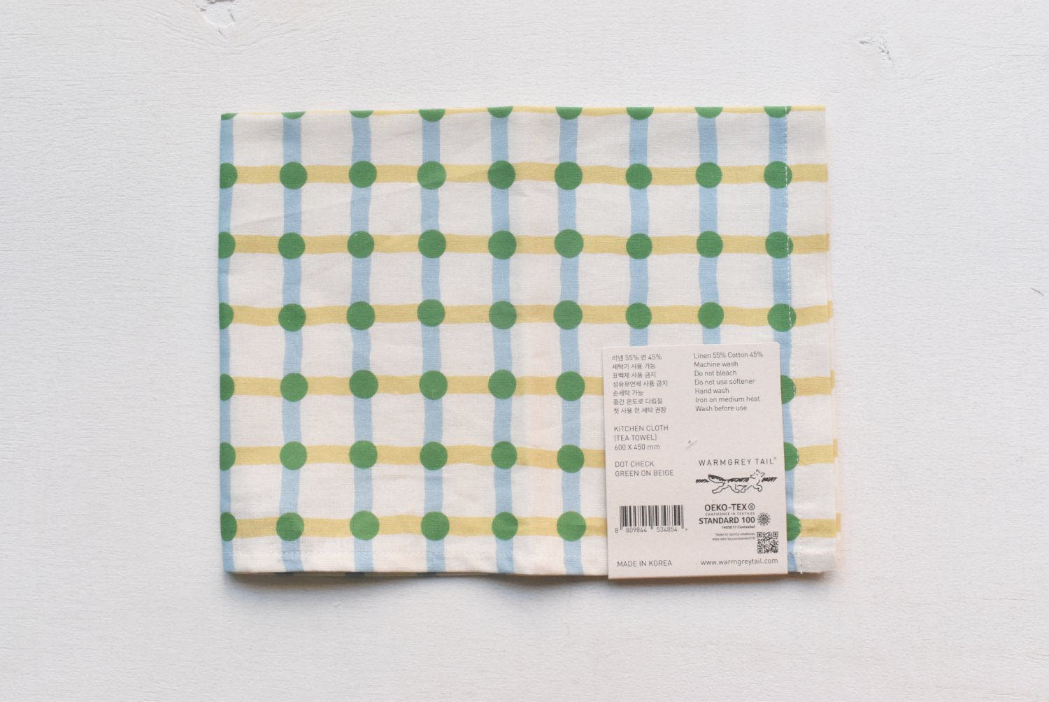 【バーンストア】WARMGREY TAIL / DOT CHECK KITCHEN CLOTH - GREEN ON BEIGE