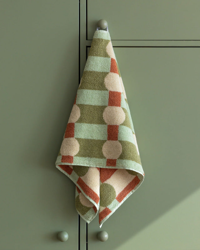 WARMGREY TAIL(ウォームグレーテール）/  DOT CHECK FACE TOWEL - CREAM ON MINT【バーンストア】