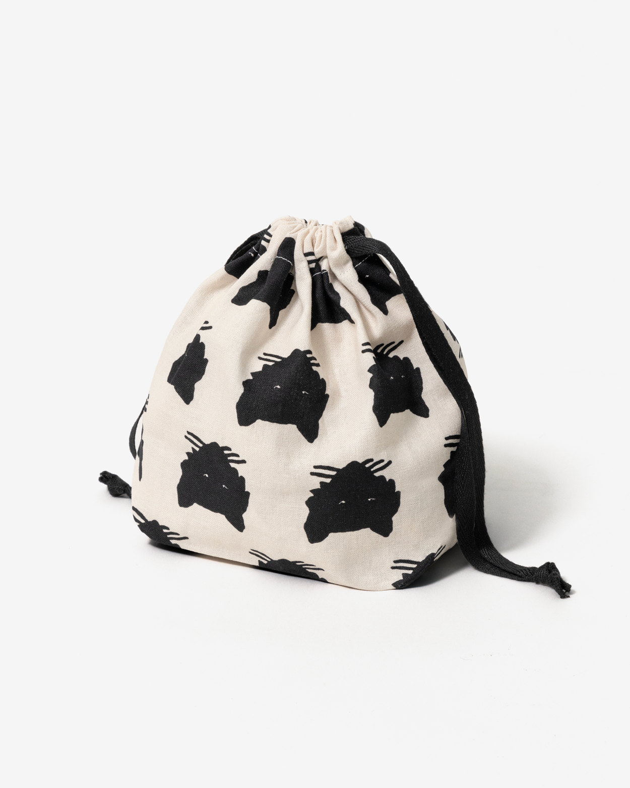 WARMGREY TAIL(ウォームグレーテール）/ WOLF STRING POUCH - BLACK ON IVORY【バーンストア】